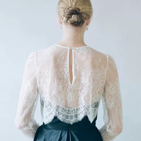 Basak Bateau Neck Sleeveless Bridal Lace Top