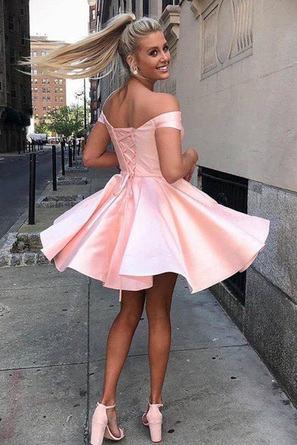 Lilac Off-the-Shoulder A-Line Short Homecoming Dress: Tulle Appliqué and Pleats