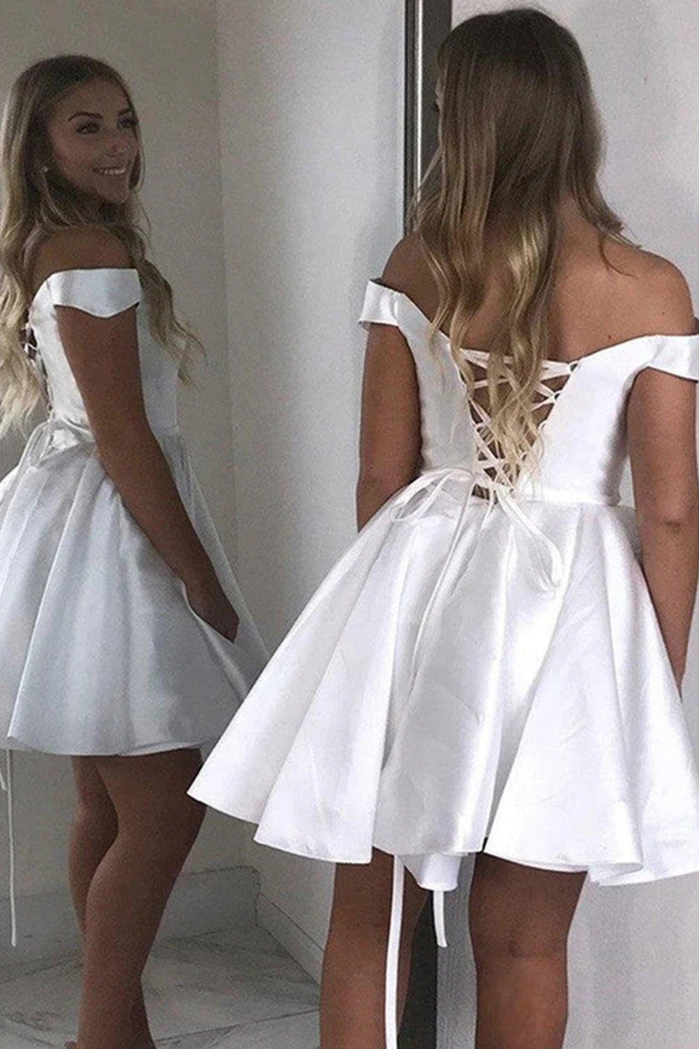 Lilac Off-the-Shoulder A-Line Short Homecoming Dress: Tulle Appliqué and Pleats