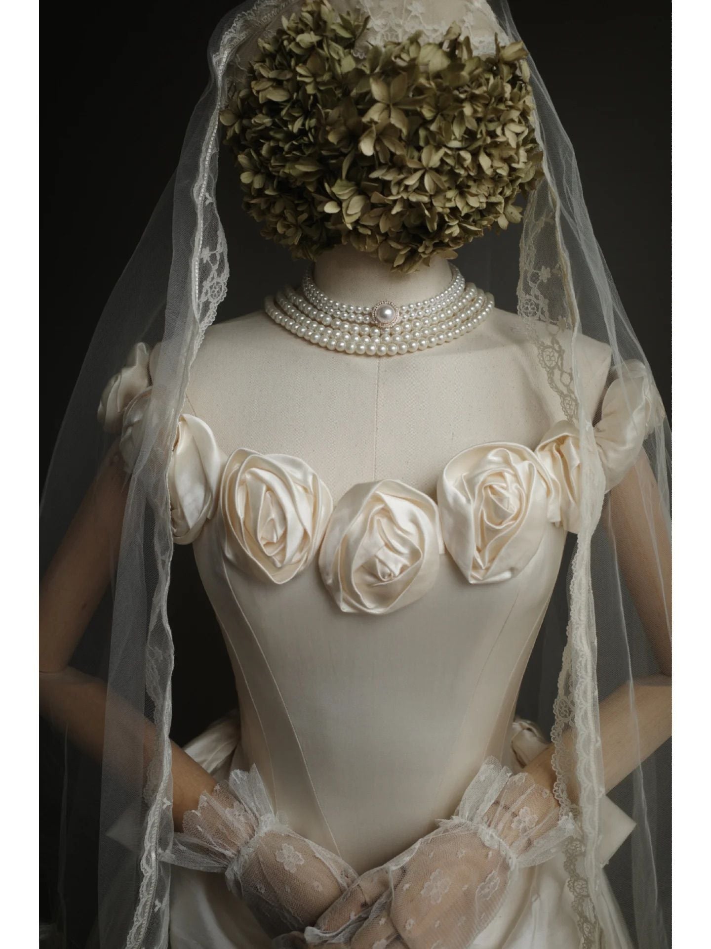 Ball Gown Vintage Style Rose Flowers Silk Wedding Dress - DollyGown