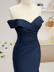 Mermaid Satin Dark Blue Long Prom Dress Formal Gown