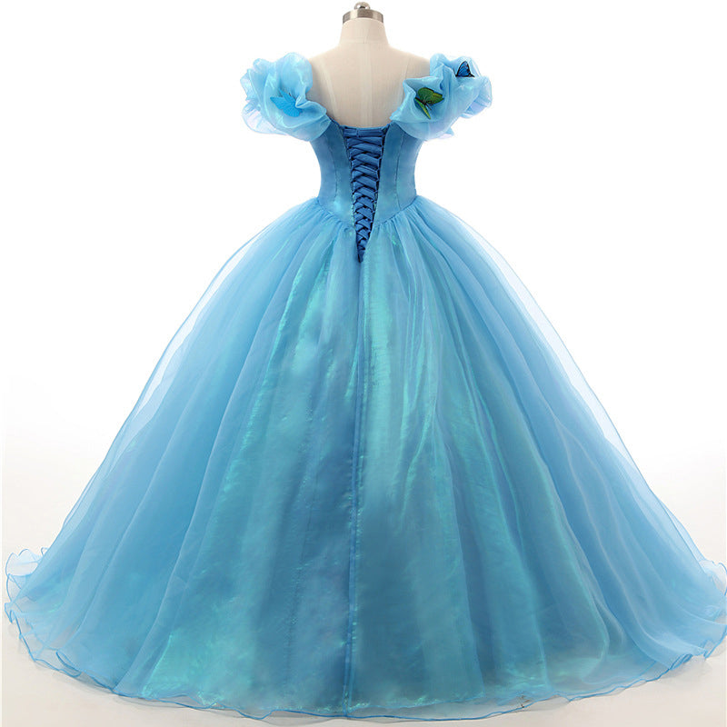 Blue Off The Shoulder Cinderella Princess Formal Prom Dress - DollyGown