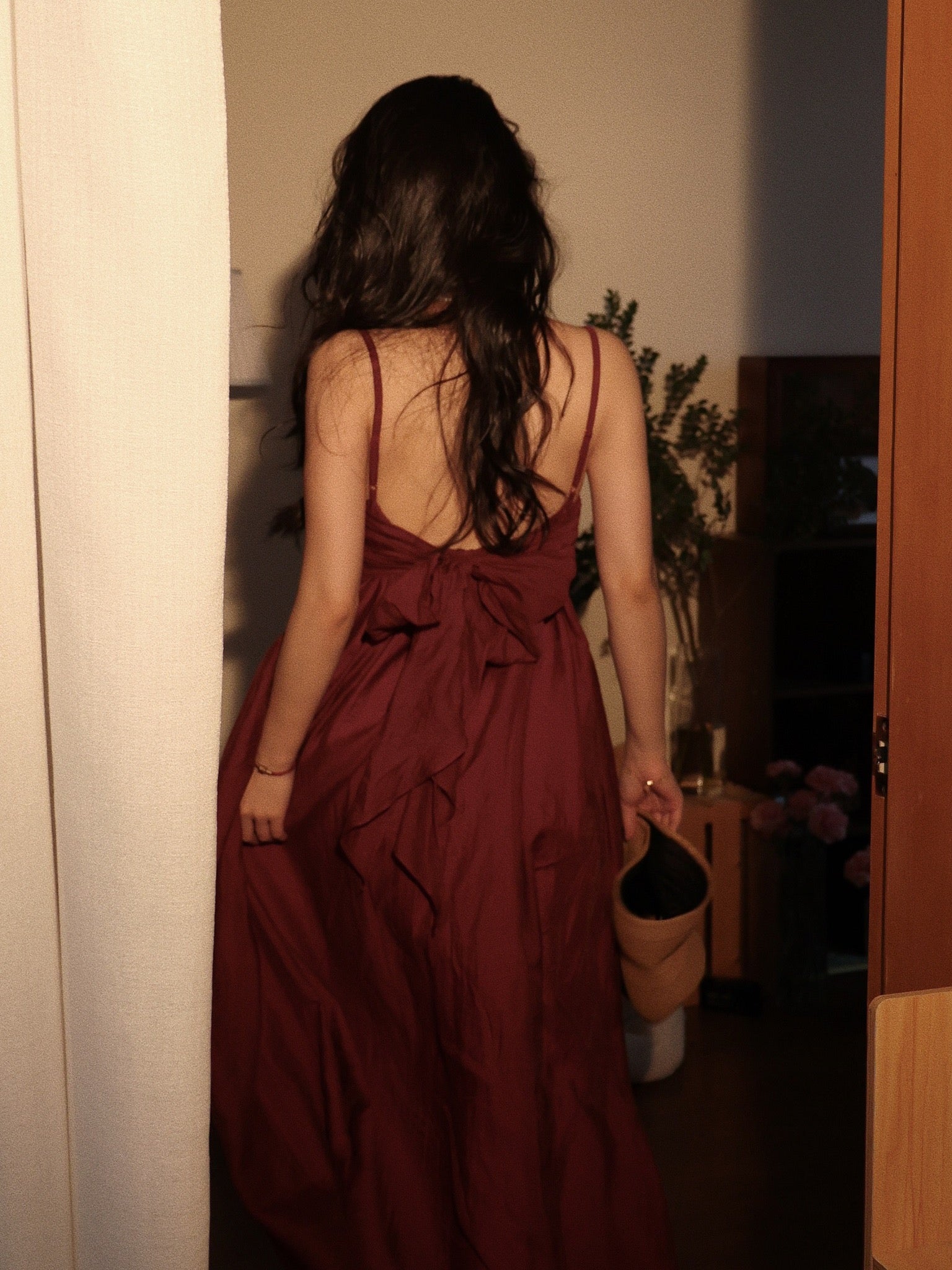 Burgundy Casual Tie Back Summer Maxi Dress Burgundy Casual Tie Back Summer Maxi Dress