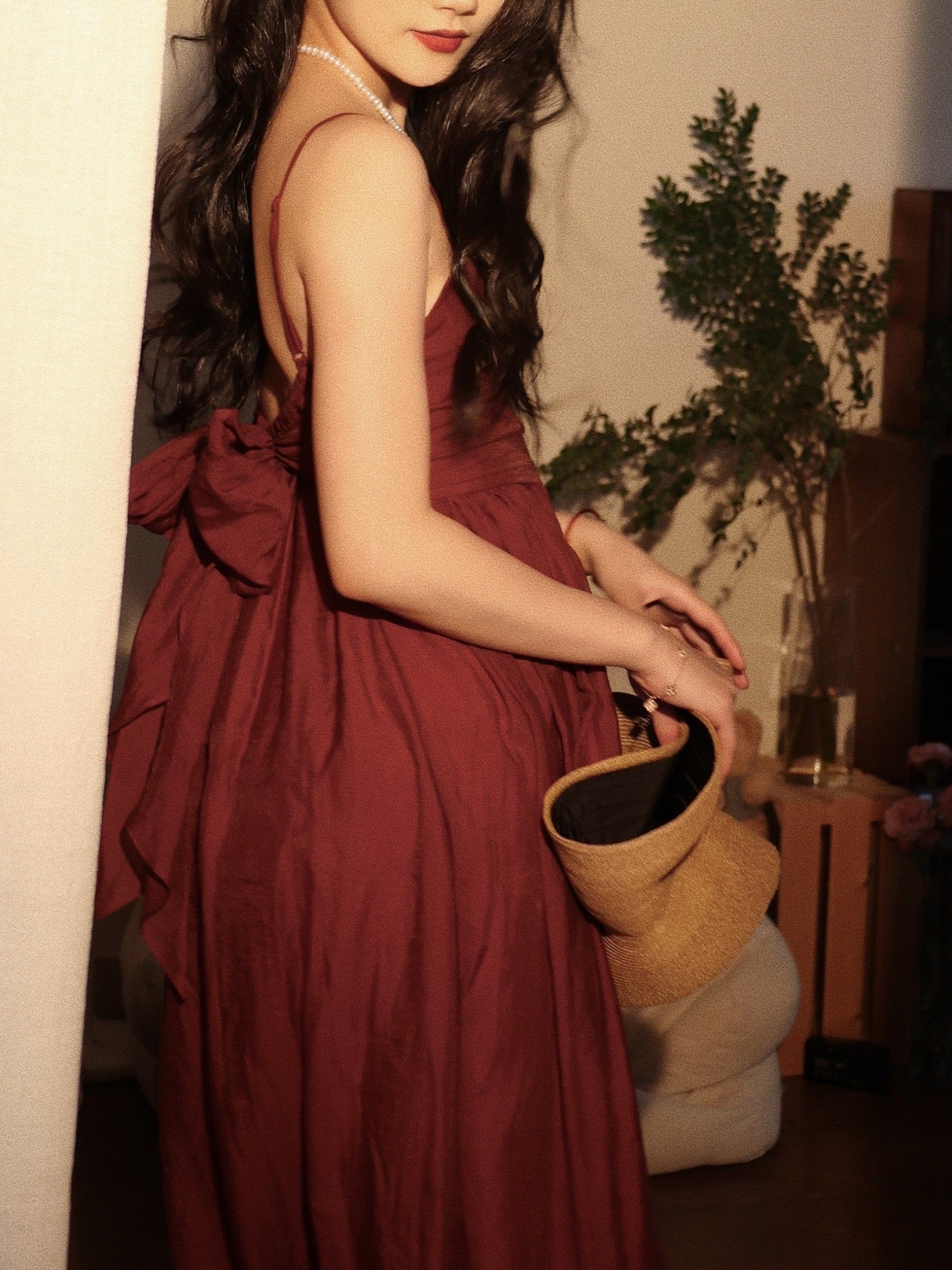 Burgundy Casual Tie Back Summer Maxi Dress Burgundy Casual Tie Back Summer Maxi Dress