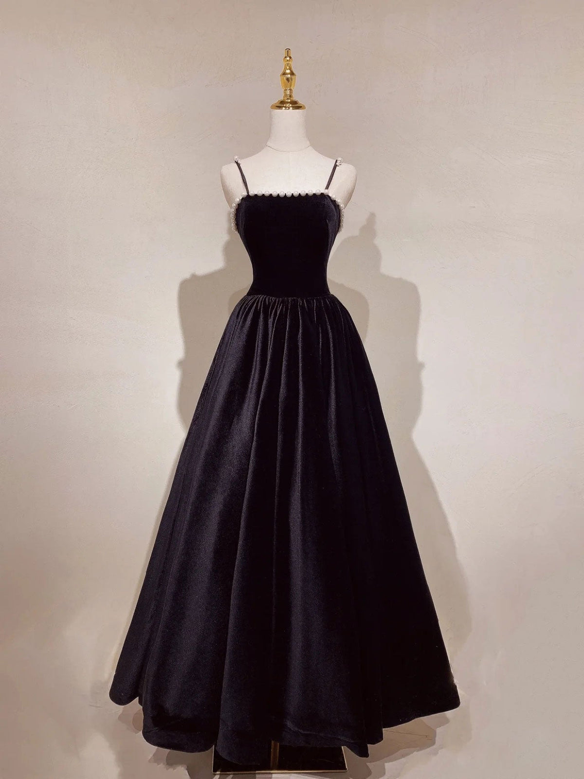 Aline Black Velvet Long Prom Dress for Women Formal Events