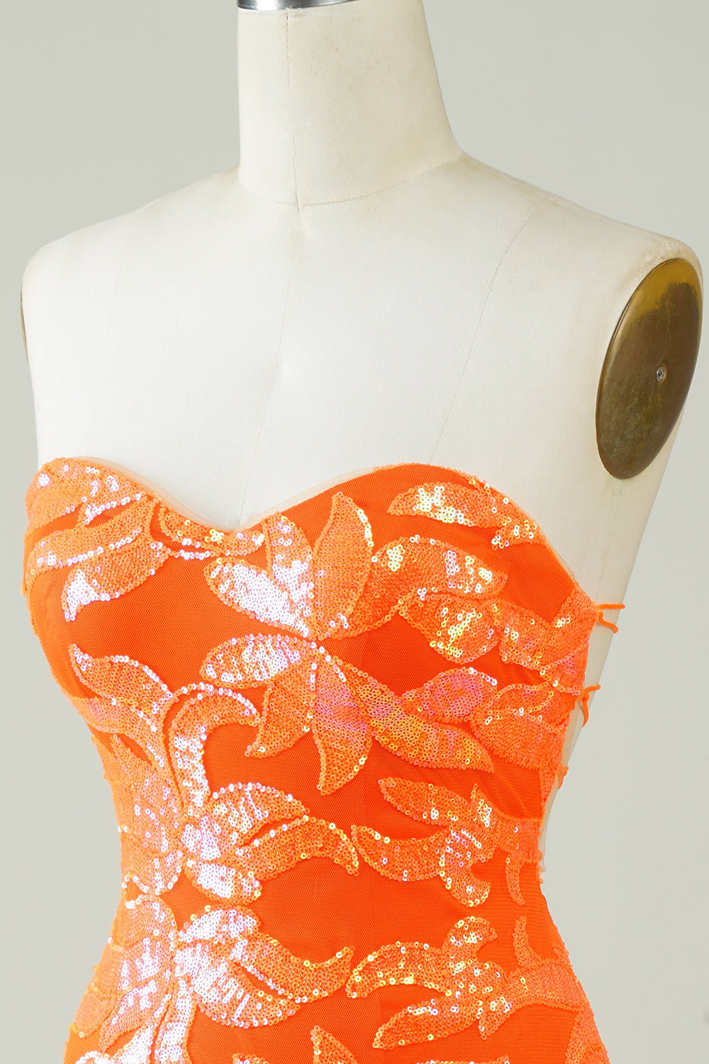Elegant Orange Strapless Sequin Homecoming Dress Tight Fit Mini Length