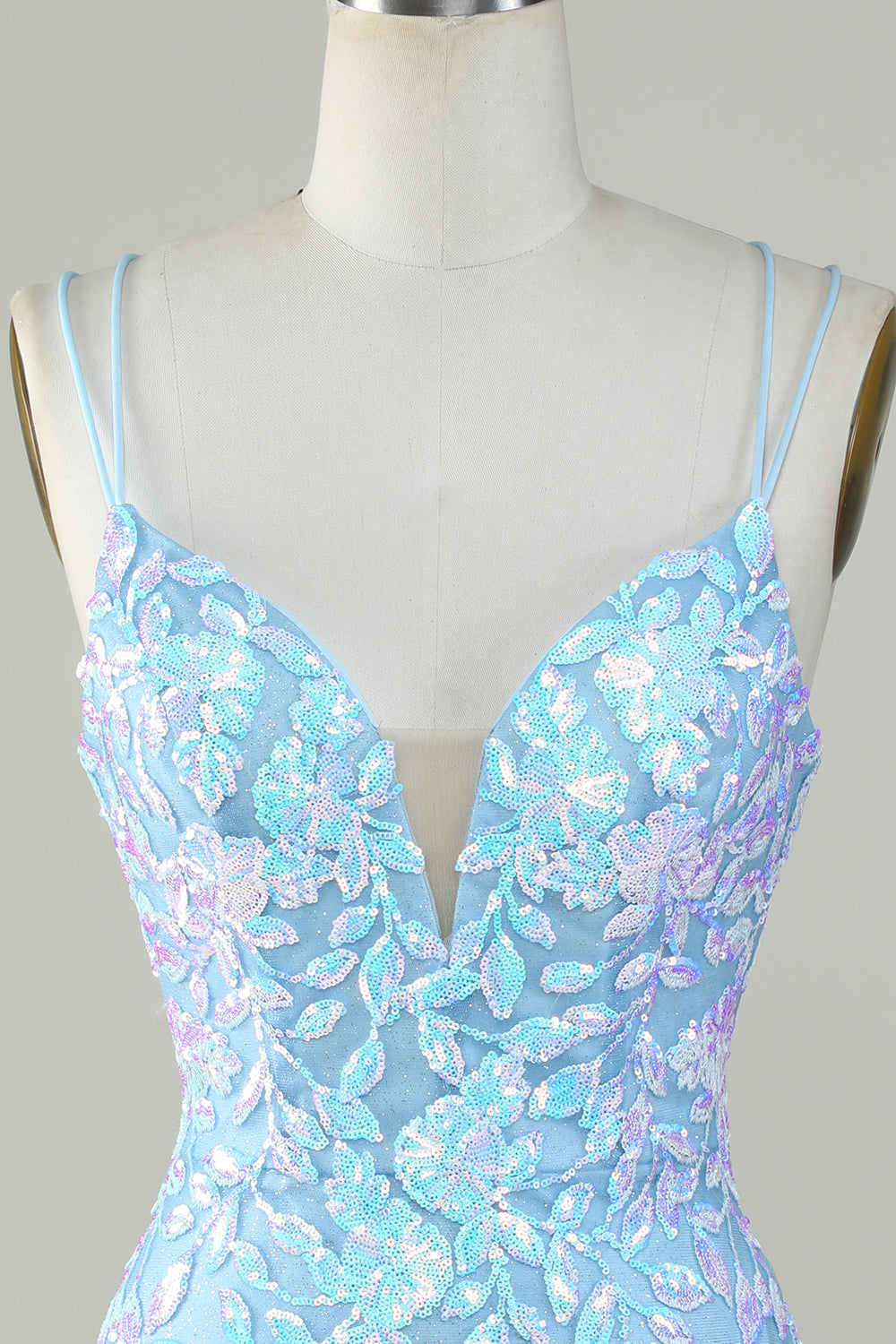 Light Blue Sparkly Lace Up Back Short Homecoming Party Dress