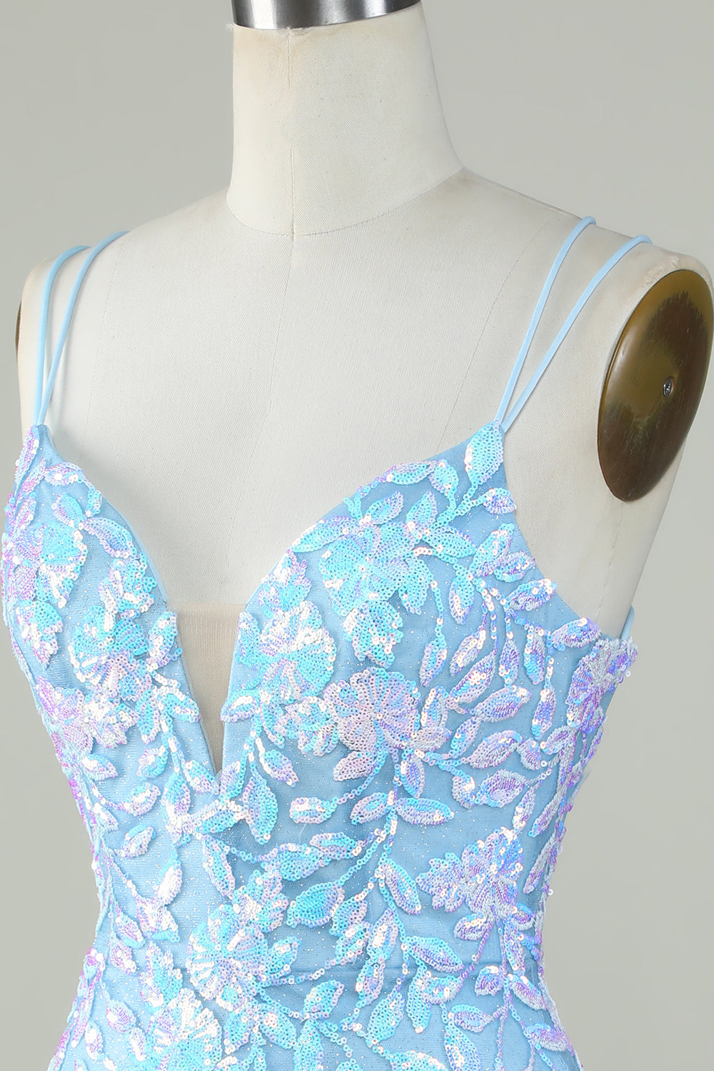 Light Blue Sparkly Lace Up Back Short Homecoming Party Dress