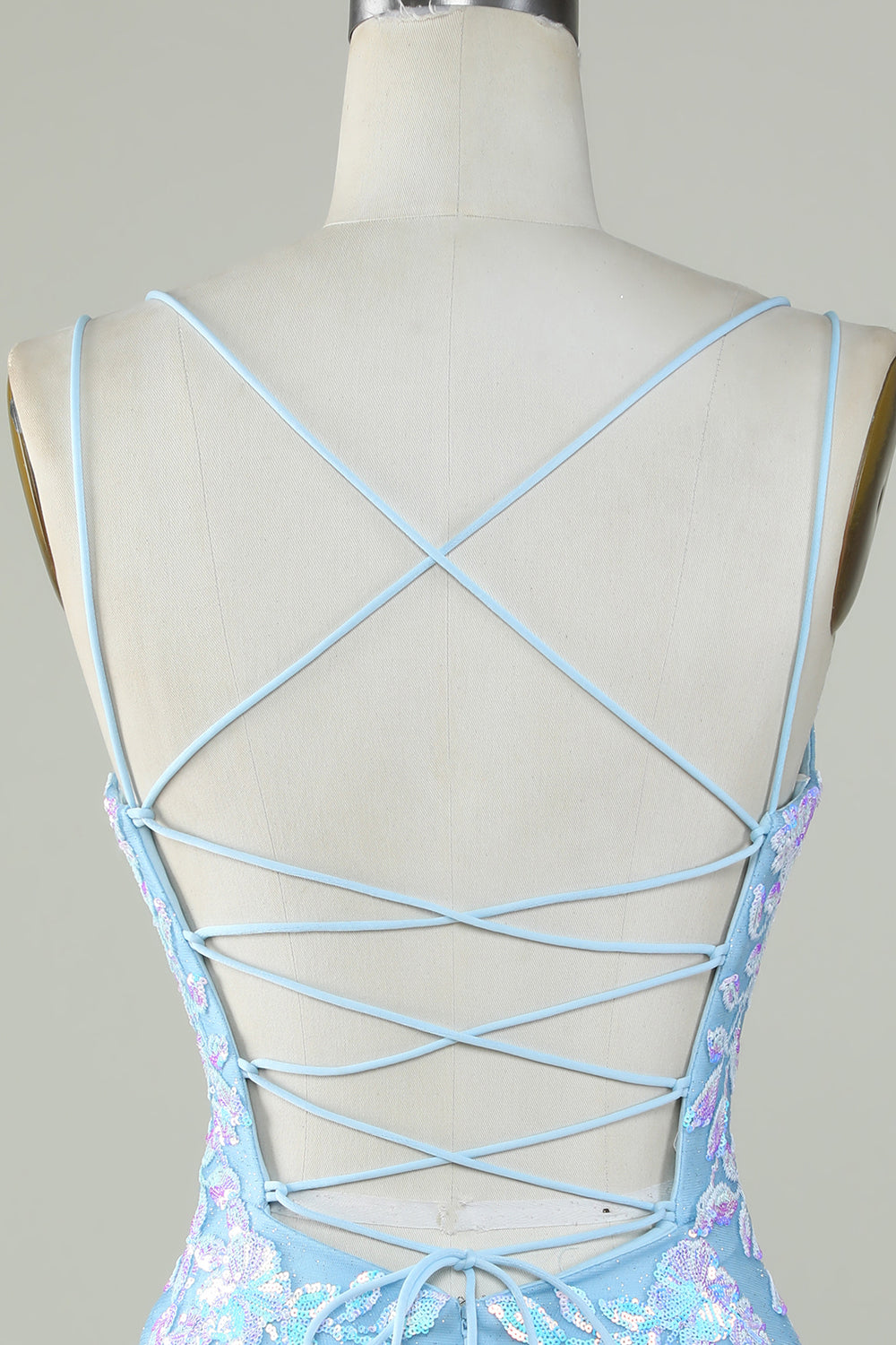 Light Blue Sparkly Lace Up Back Short Homecoming Party Dress