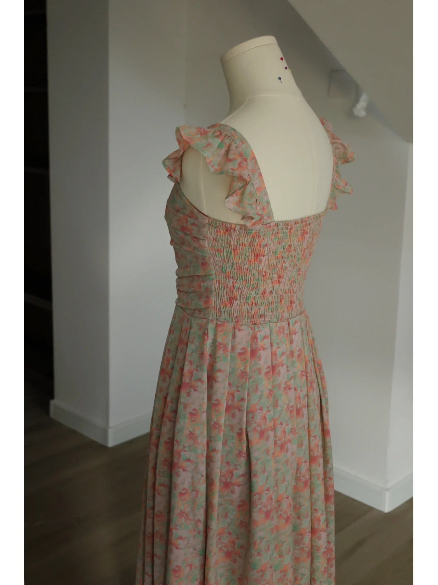 Cap Sleeves Floral Box Pleats 50s Style Swing Dress - DollyGown