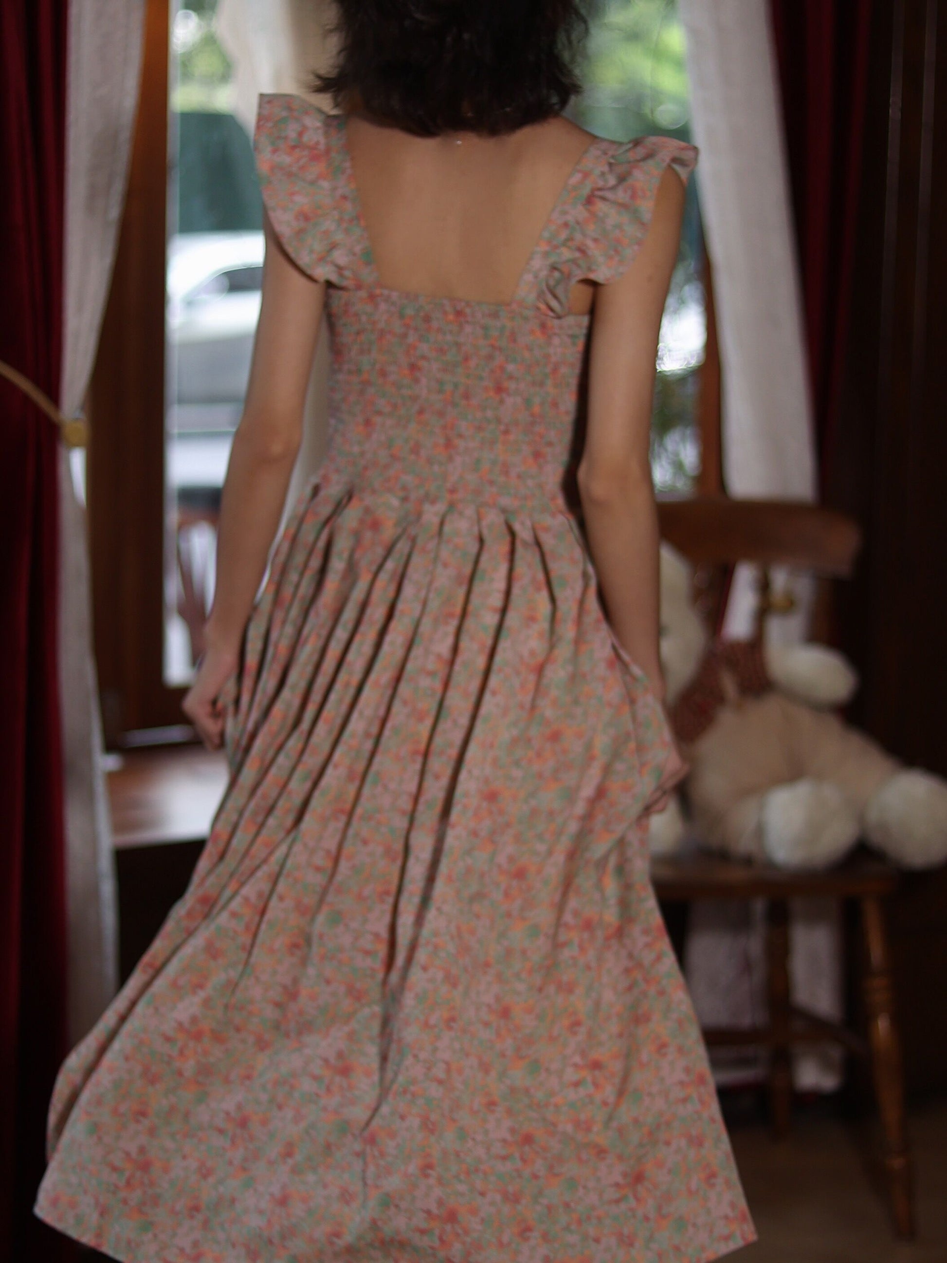 Cap Sleeves Floral Box Pleats 50s Style Swing Dress - DollyGown