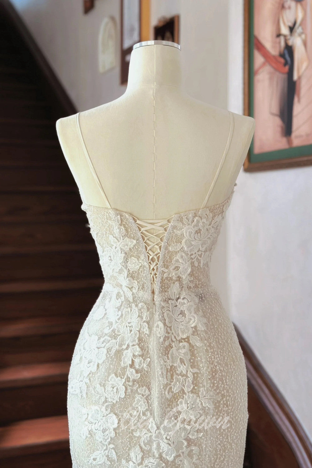 Charming Lace Appliques See Through Slight Mermaid Wedding Dress - DollyGown