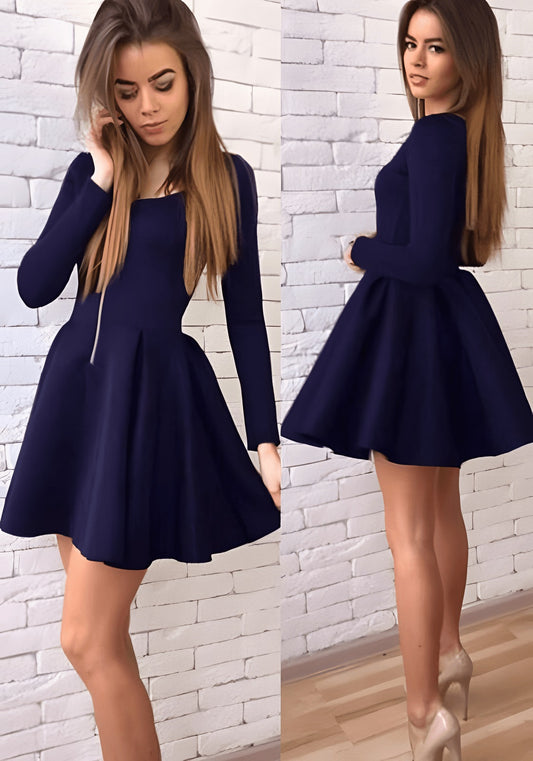 Cheap Navy Blue Long Sleeves Modest Mini Short Prom Dress under 100,GDC1318-Dolly Gown