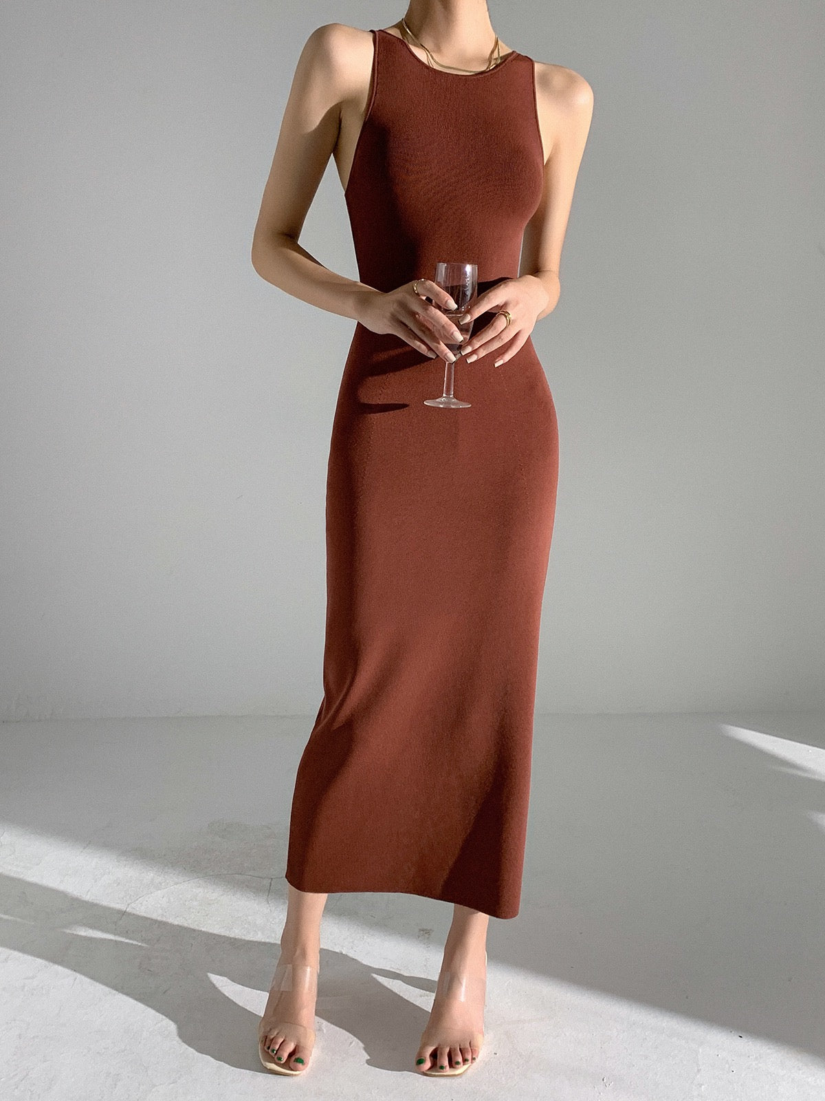 chocolate midi dress Chocolate Sleeveless Midi Bodycon Knit Dress