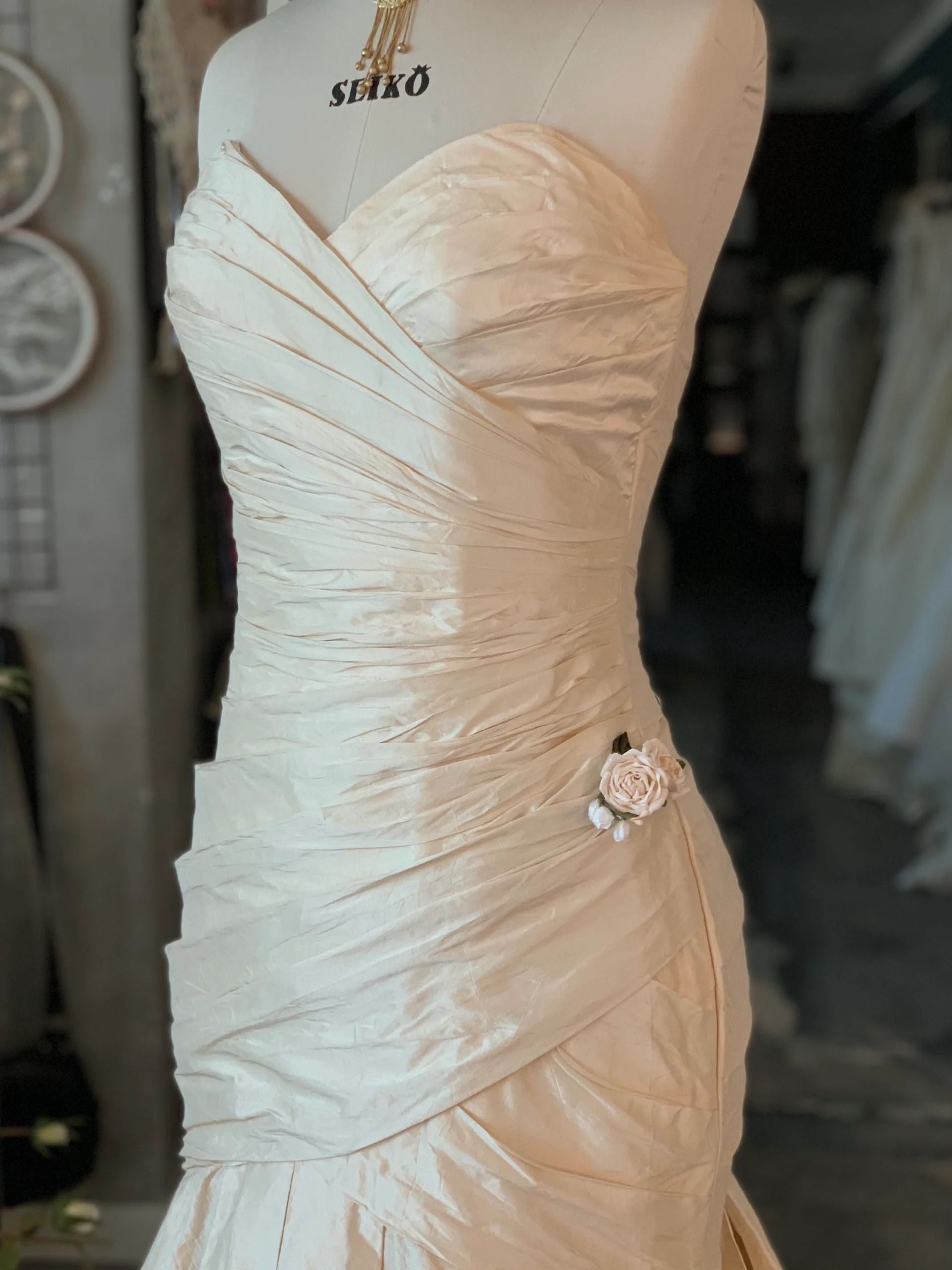 Classic Asymmetric Pleats Mermaid Silk Wedding Dress - DollyGown