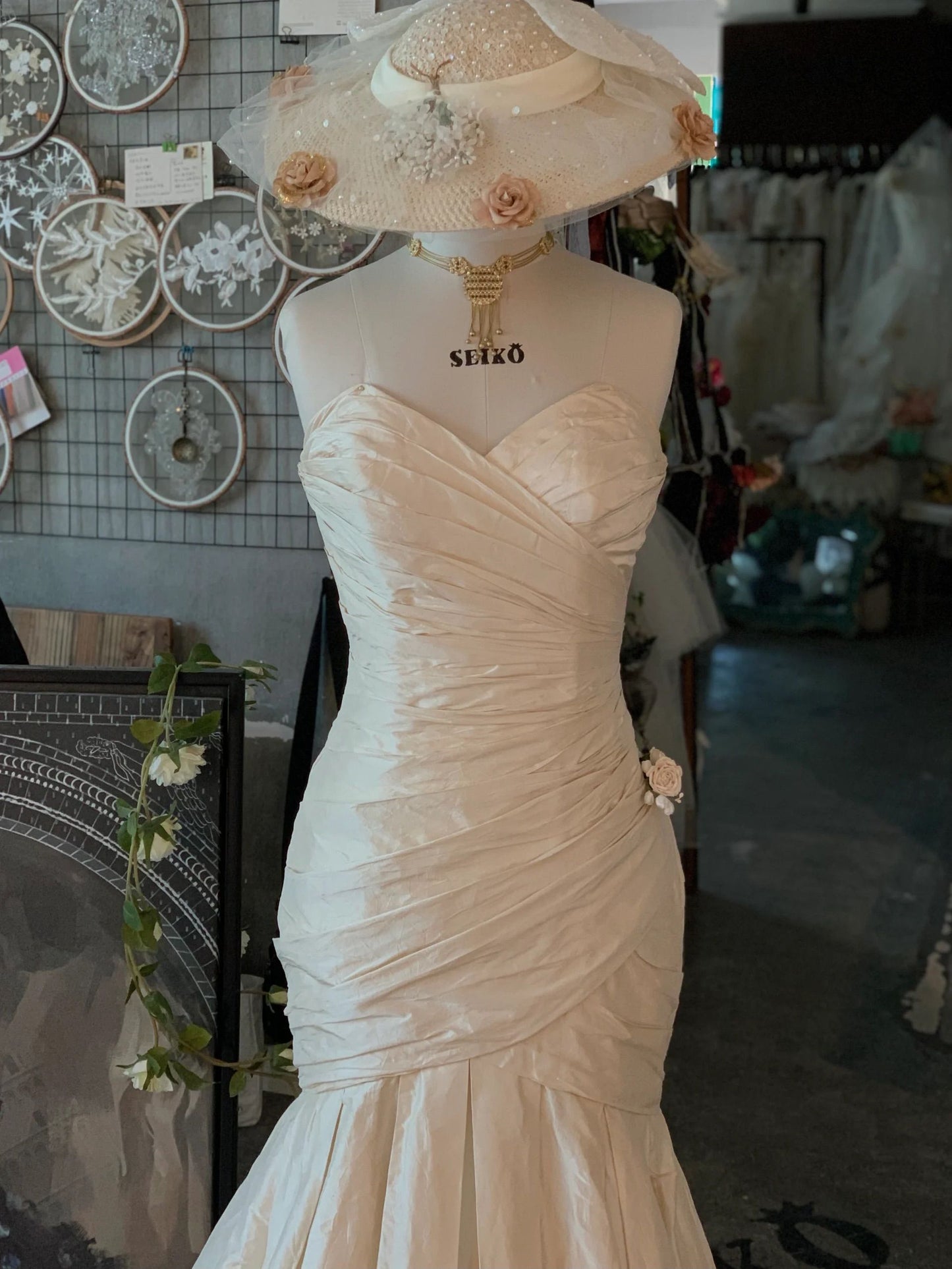 Classic Asymmetric Pleats Mermaid Silk Wedding Dress - DollyGown