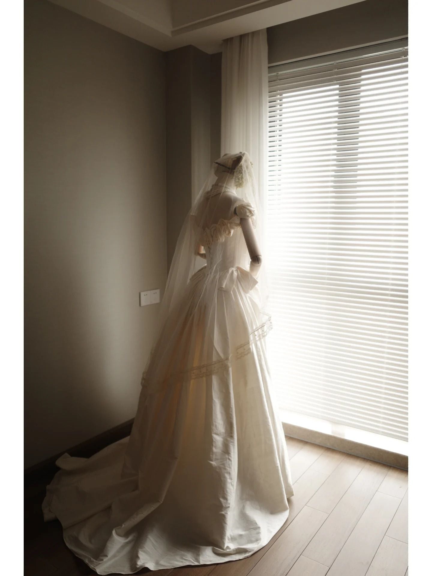Classic Asymmetric Pleats Mermaid Silk Wedding Dress - DollyGown