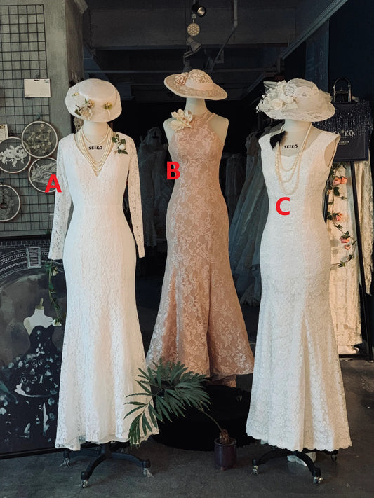 Classic Vintage Lace Floor Length Wedding Dress - DollyGown