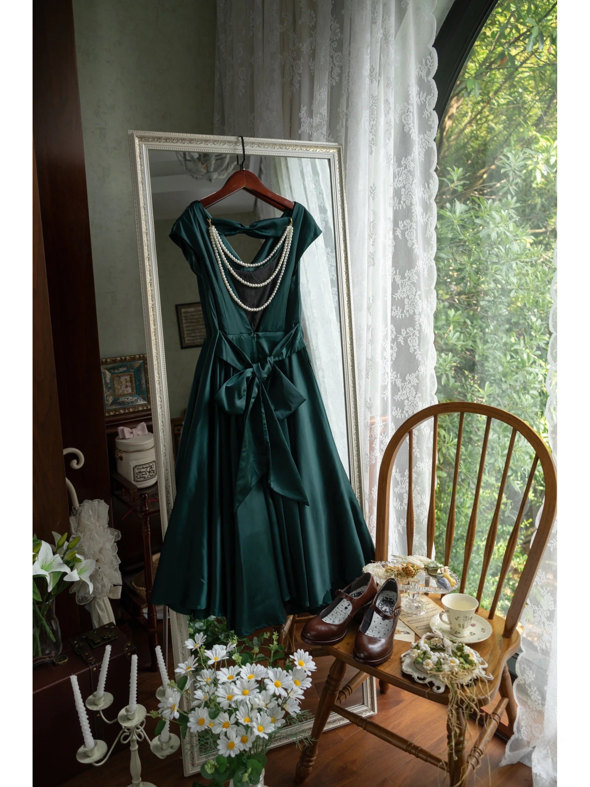 Cowl Neck 50s Open Back Vintage Emerald Green Dress Cowl Neck 50s Open Back Vintage Emerald Green Dress