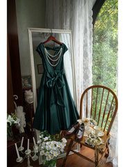 Cowl Neck 50s Open Back Vintage Emerald Green Dress