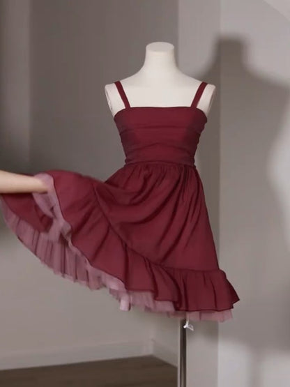 Cute Short Burgundy 8th Grade Dance Dress - DollyGown