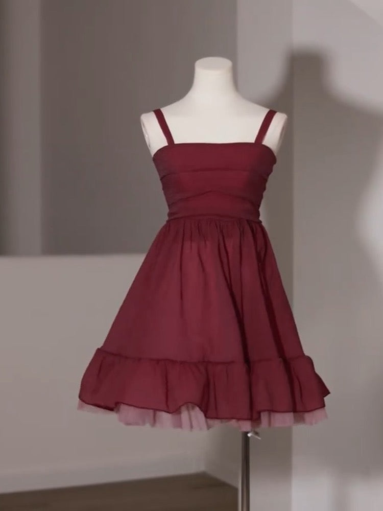 Cute Short Burgundy 8th Grade Dance Dress - DollyGown
