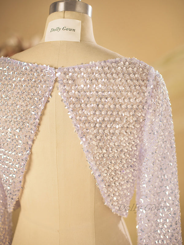 Dena Gilitter Open Back Bridal Top with Long Sleeves