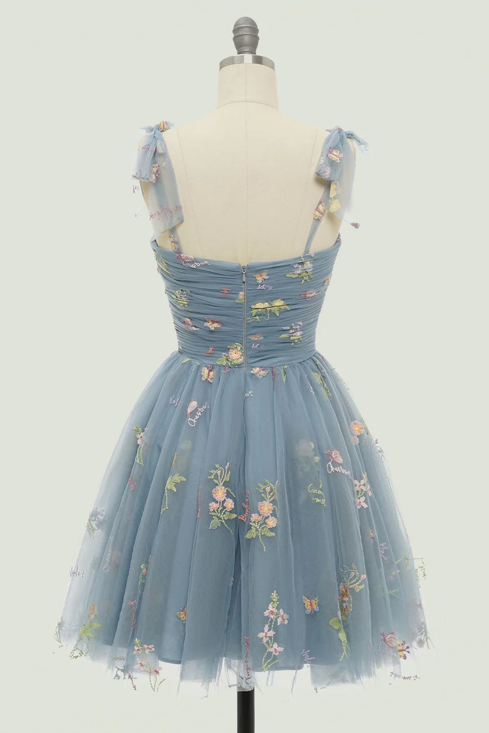 Dusty Blue Floral Embroidery Short Homecoming Dress Dusty Blue Floral Embroidery Short Homecoming Dress