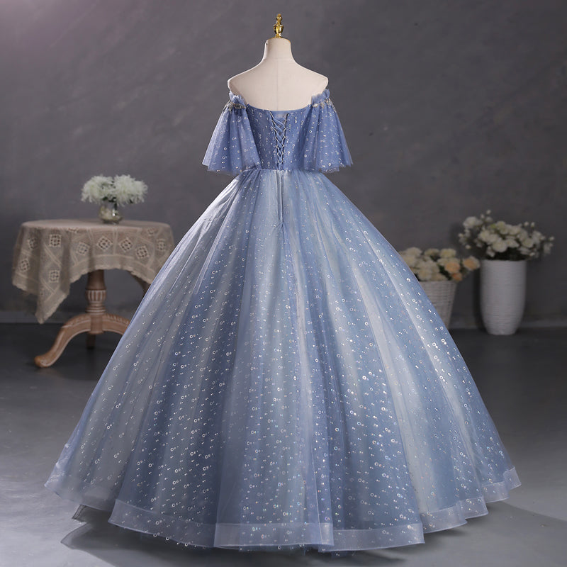 Dusty Blue Off The Shoulder Masquerade Ball Gown Quinceanera Dress