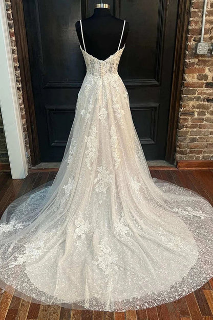 Elegant A line Lace Wedding Dress - DollyGown