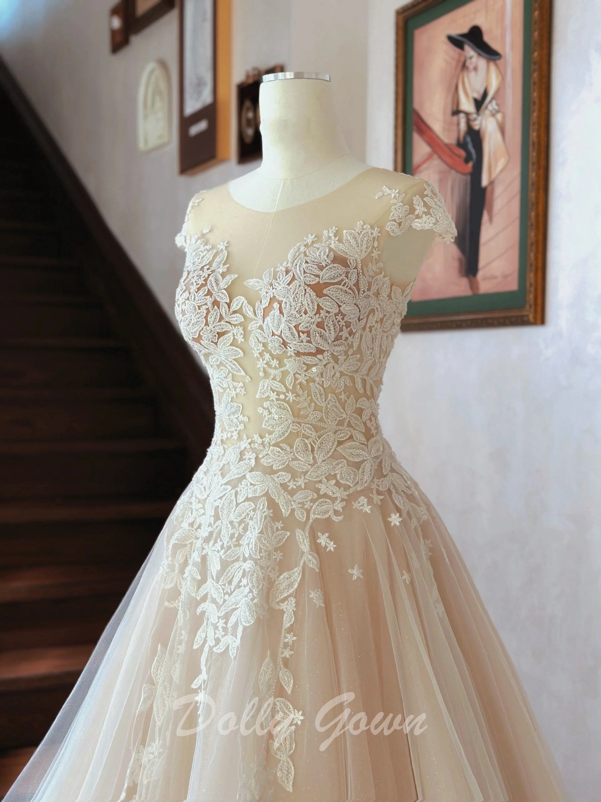 Elegant Lace Top See Through Summer Sheer Wedding Dress Elegant Lace Top See Through Summer Sheer Wedding Dress