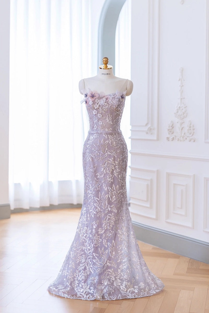 Elegant Taro Purple Sheath Sequins Formal Dress with removeable Tulle Train Elegant Taro Purple Sheath Sequins Formal Dress with removeable Tulle Train