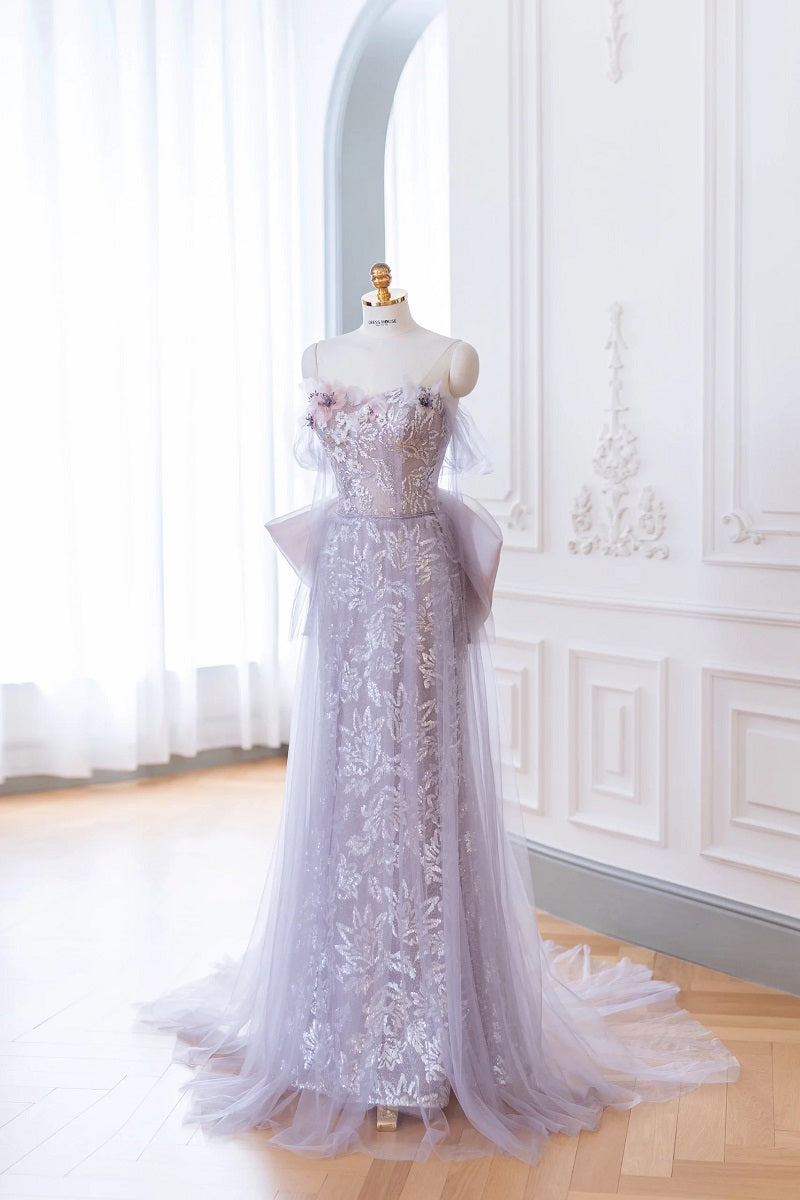 Elegant Taro Purple Sheath Sequins Formal Dress with removeable Tulle Train Elegant Taro Purple Sheath Sequins Formal Dress with removeable Tulle Train