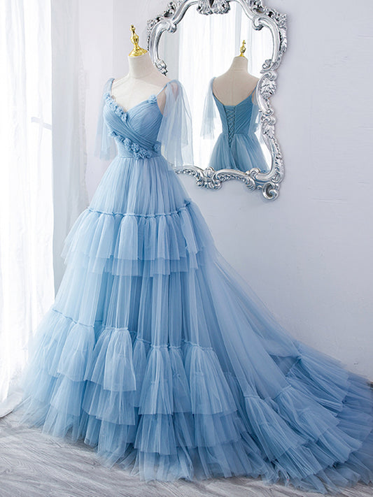 Fairytale Light Blue Tiered Tulle Princess Prom Dress - DollyGown