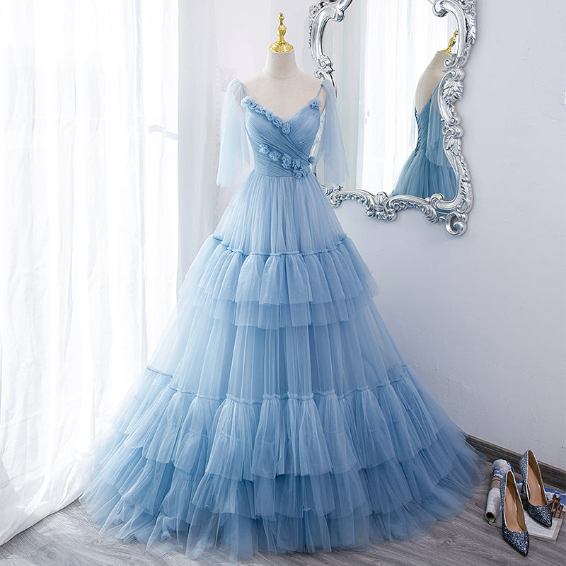 Fairytale Light Blue Tiered Tulle Princess Prom Dress - DollyGown