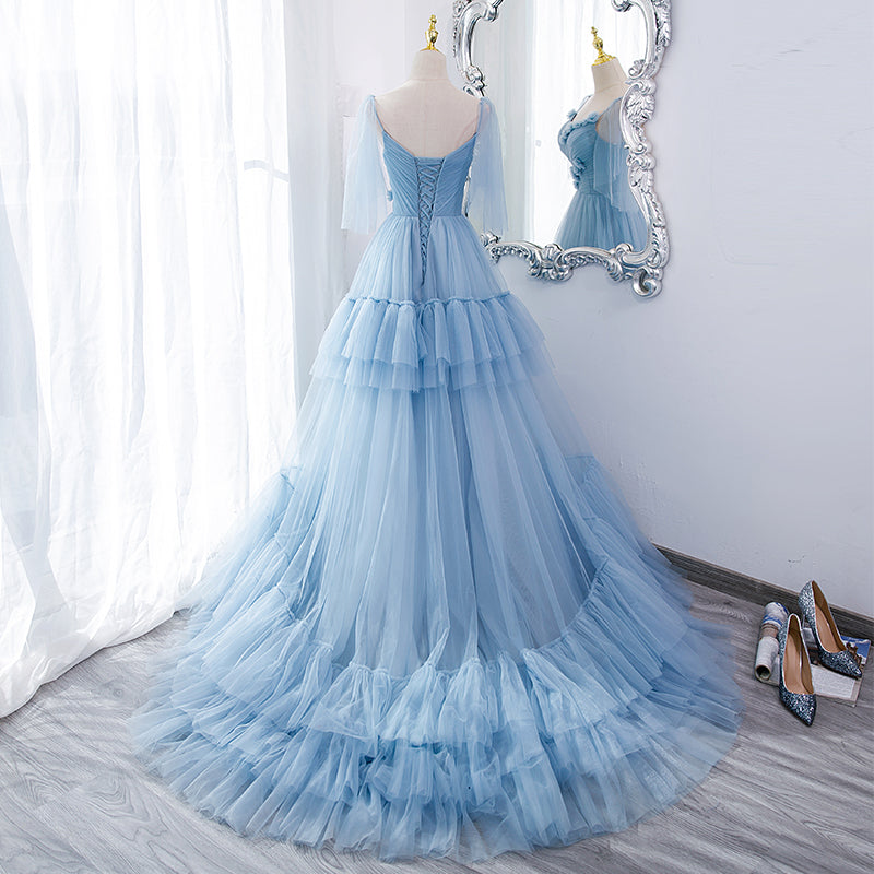 Fairytale Light Blue Tiered Tulle Princess Prom Dress - DollyGown