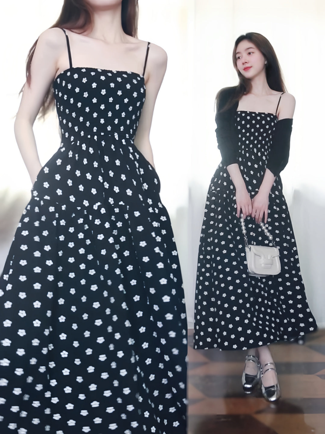 French Style Black Floral Summer Maxi Dress - DollyGown