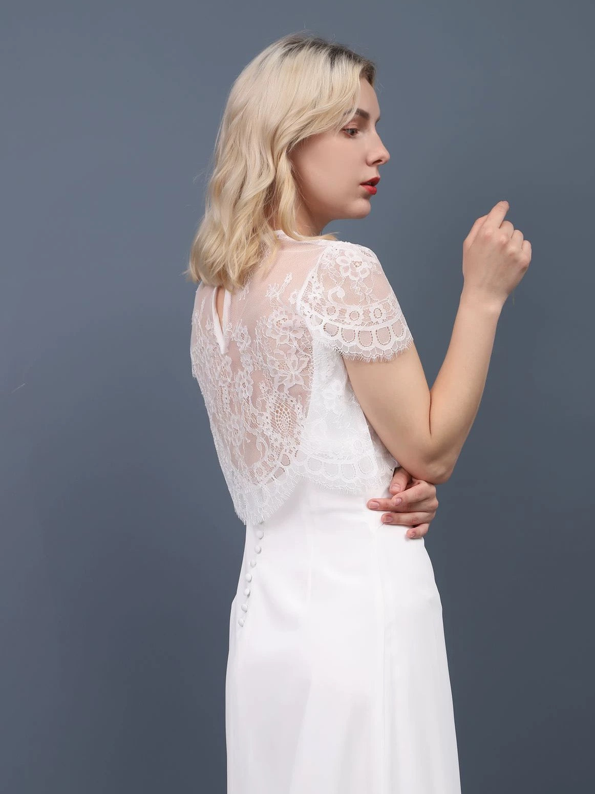 Gaia Cap Sleeved High Neck Lace Wedding Dress Topper Gaia Cap Sleeved High Neck Lace Wedding Dress Topper