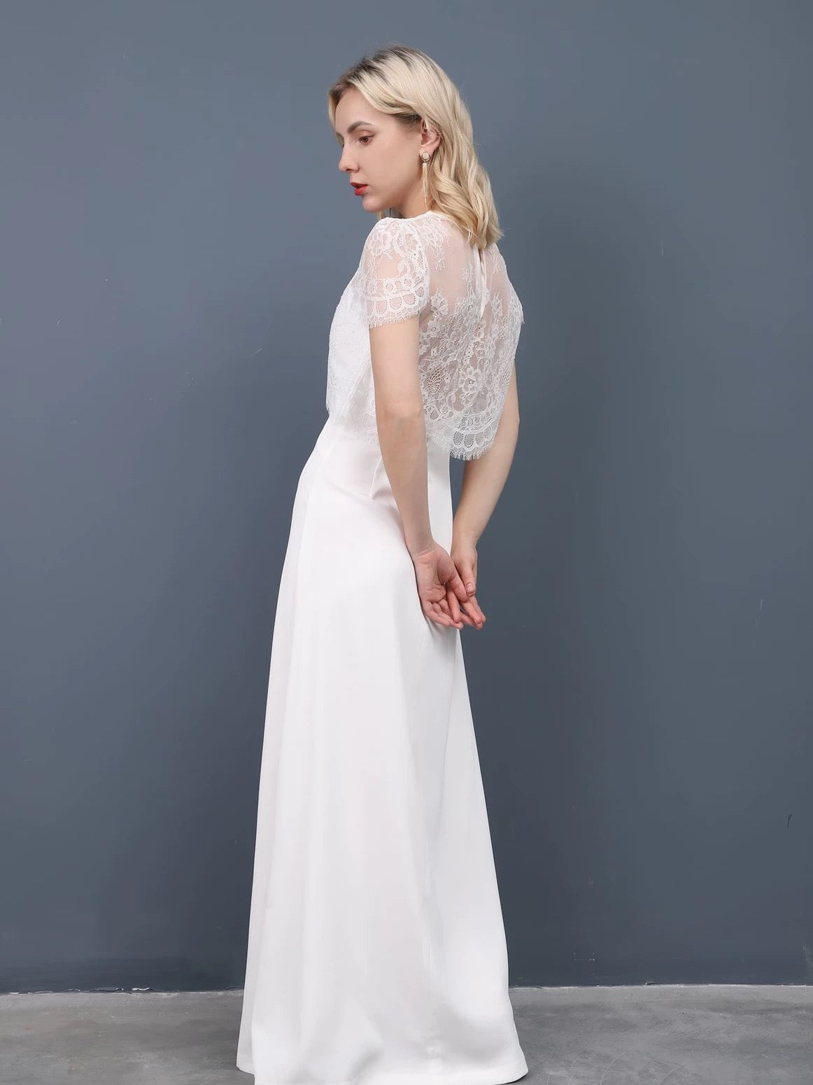Gaia Cap Sleeved High Neck Lace Wedding Dress Topper Gaia Cap Sleeved High Neck Lace Wedding Dress Topper