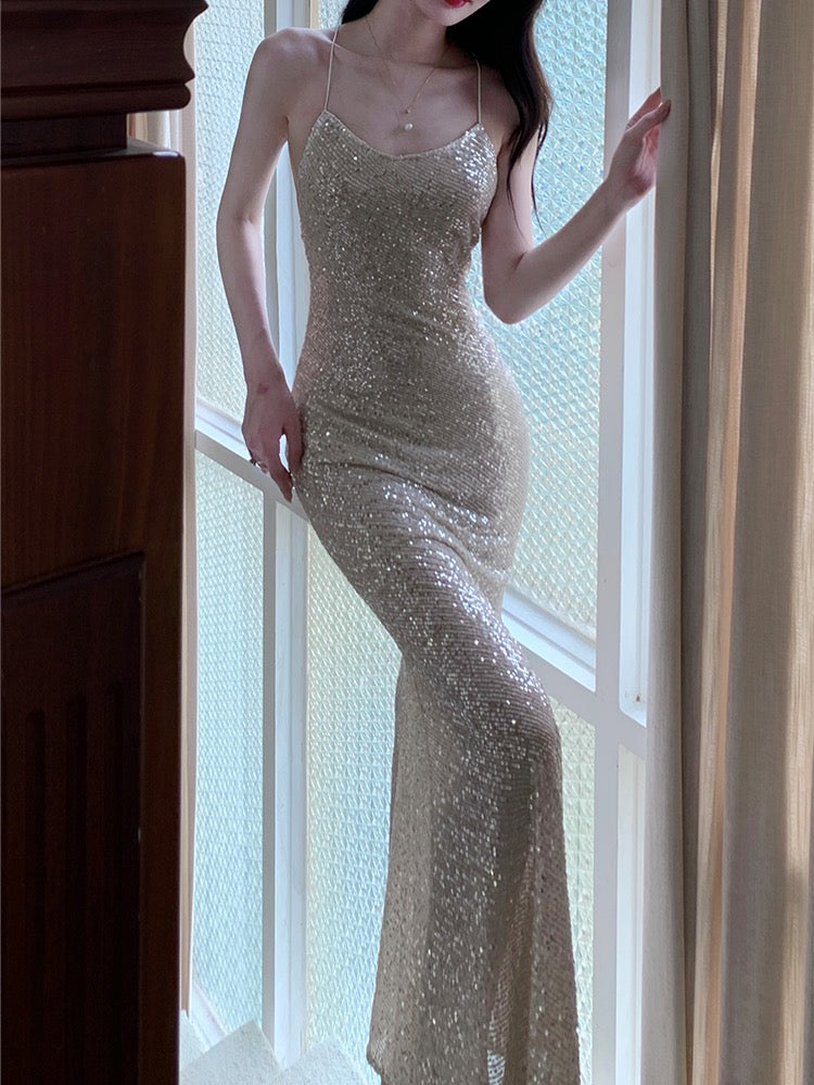 Glitter Mermaid Rose Sequins Maxi Dress Glitter Mermaid Rose Sequins Maxi Dress