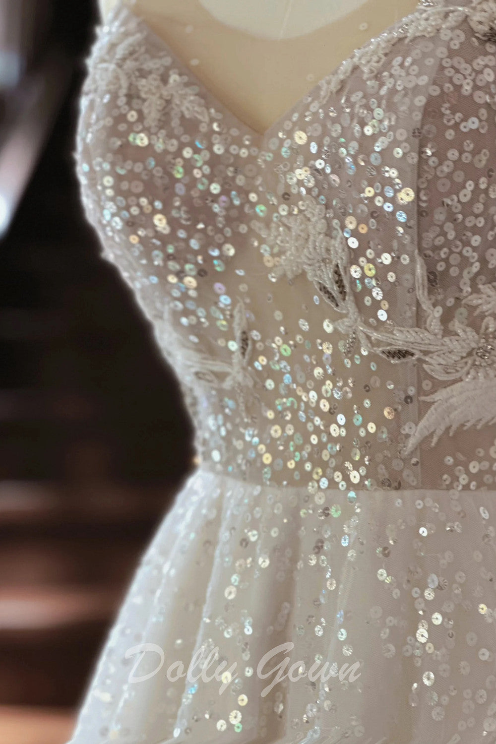 Glitter Spaghetti Strap A-line Sheer Wedding Dress Glitter Spaghetti Strap A-line Sheer Wedding Dress