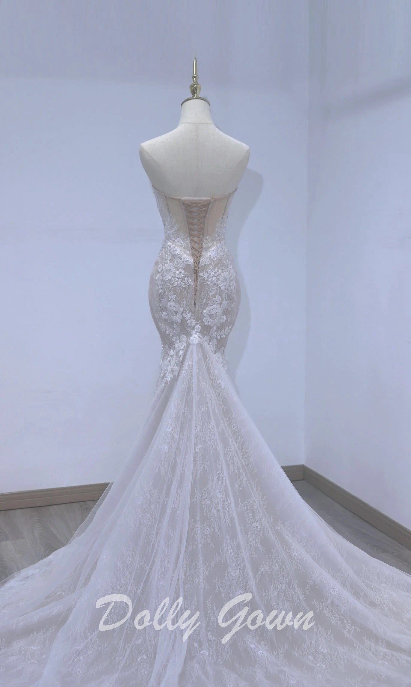 Illusion Strapless Breathtaking Lace Mermaid Bridal Gown - DollyGown