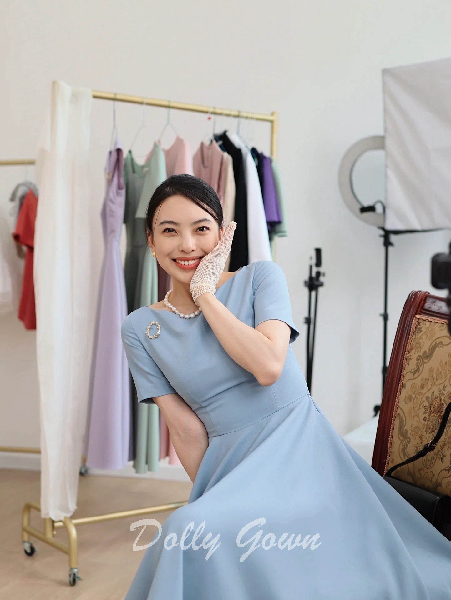 Light Blue Short 1950s Vintage Style Dress with Short Sleeves Light Blue Short 1950s Vintage Style Dress with Short Sleeves