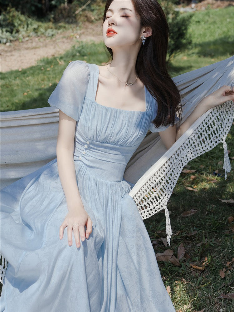 light blue dress summer Square Neck Vintage Swing 24 Hips Sassy Shortcake Seeking Summer Dress