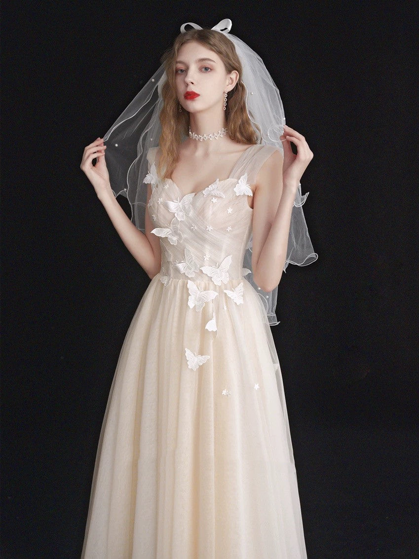 Light Champagne Ruched bodice Tulle Tea Length Wedding Dress Light Champagne Ruched bodice Tulle Tea Length Wedding Dress