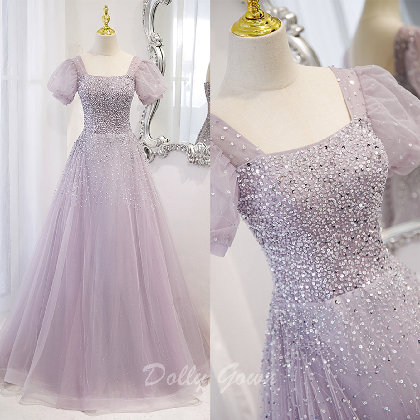 Sweetheart Lilac Beading A-Line Prom Dress with Bowknot