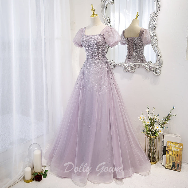 Lilac Bead Square Neck A-line Prom Dress Lilac Bead Square Neck A-line Prom Dress