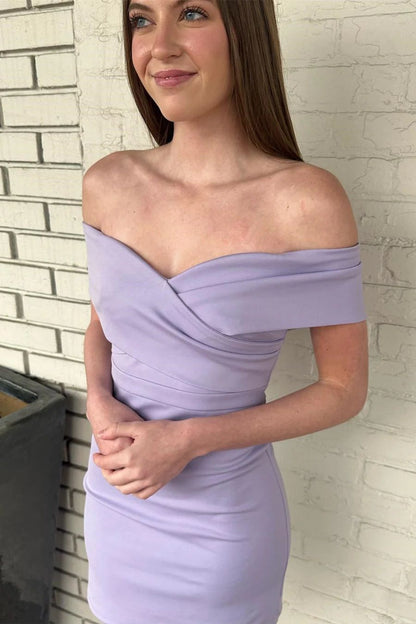 Lilac Off Shoulders Bodycon Homecoming Dress - DollyGown