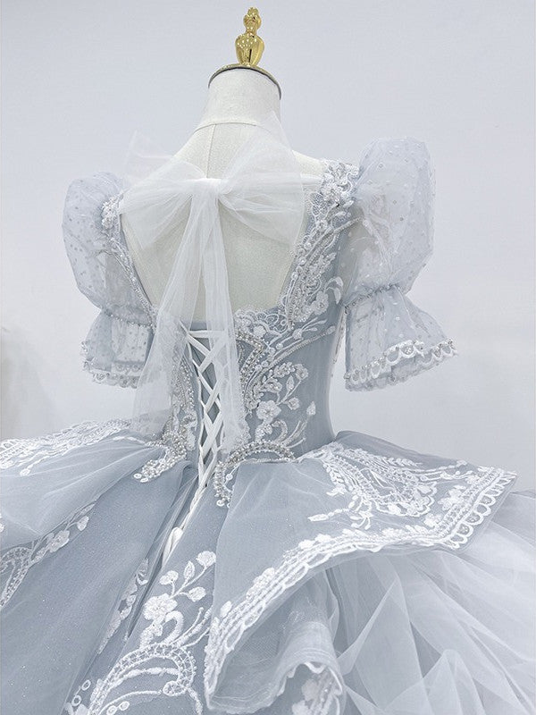 Luxury Pale Blue Princess Cathedral Traditional Victorian Wedding Dress Luxury Pale Blue Princess Cathedral Traditional Victorian Wedding Dress