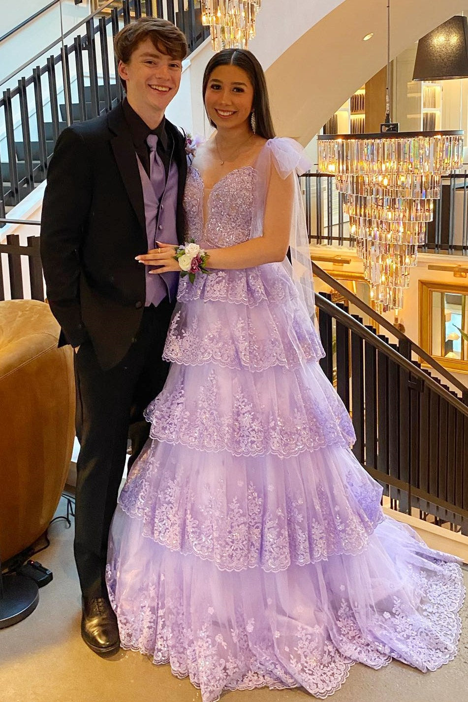 Light Blue Tulle Appliques Tie Straps Ruffle Tiered Lace Long Prom Dress Light Blue Tulle Appliques Tie Straps Ruffle Tiered Lace Long Prom Dress